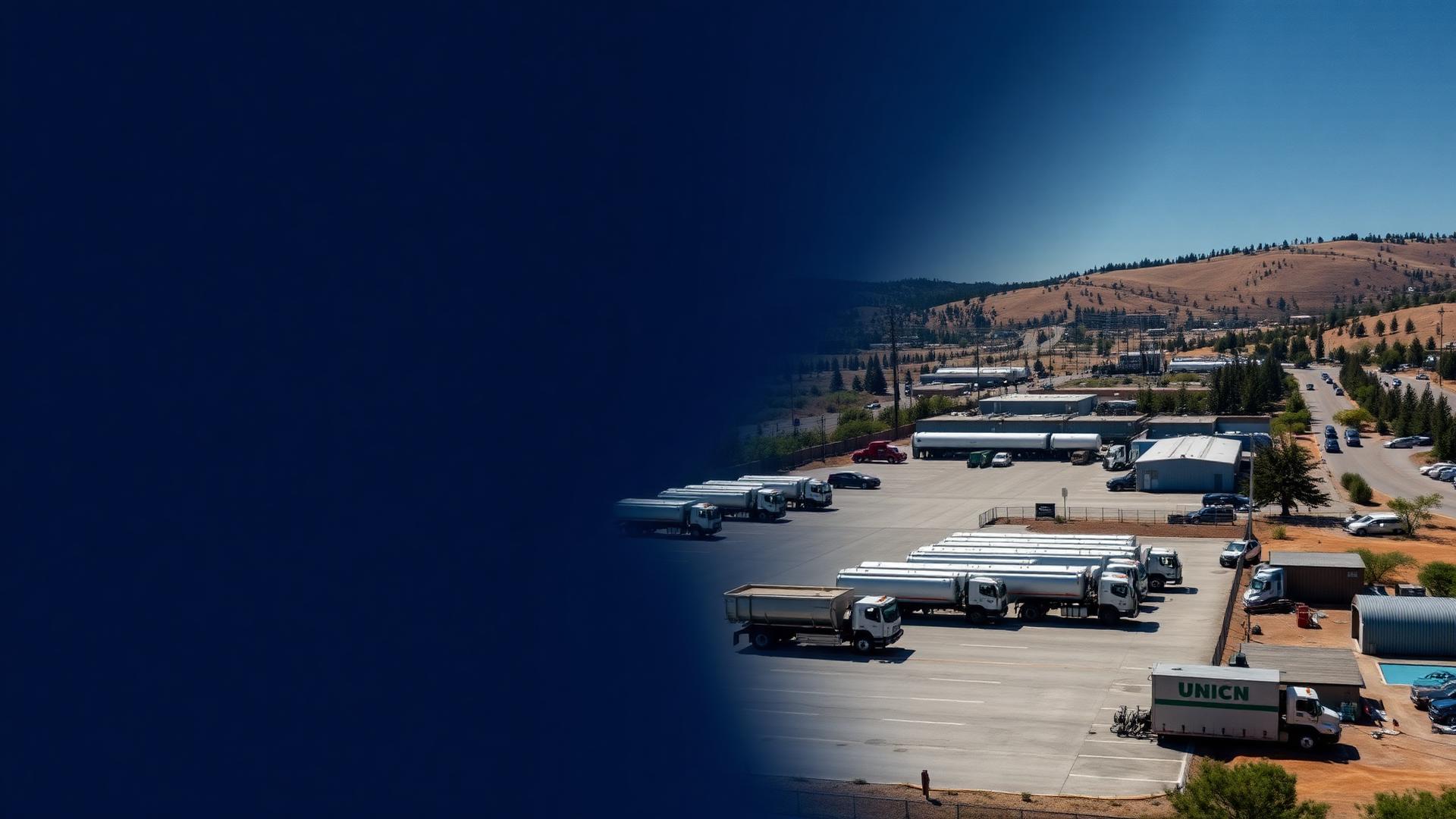 Aerial view of a Northern California refuse truck yard and service facility